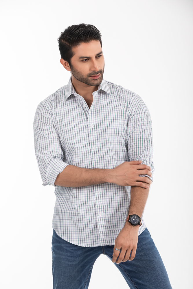 Men's Slim-Fit Button Collar Pattern Dress Shirt