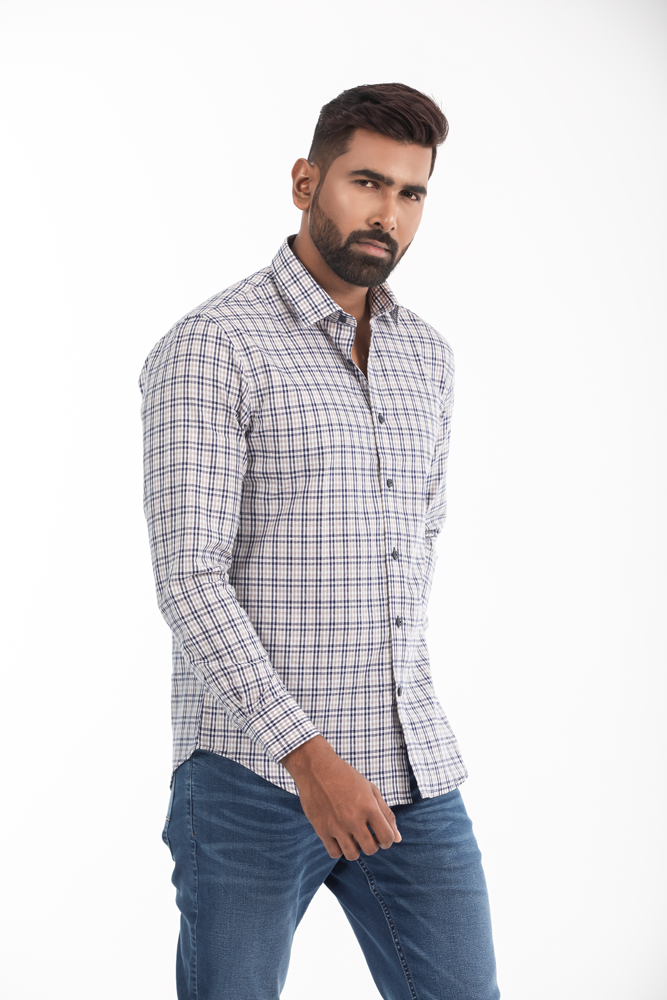 Men's Slim-Fit Long-Sleeve Cotton Check Shirt