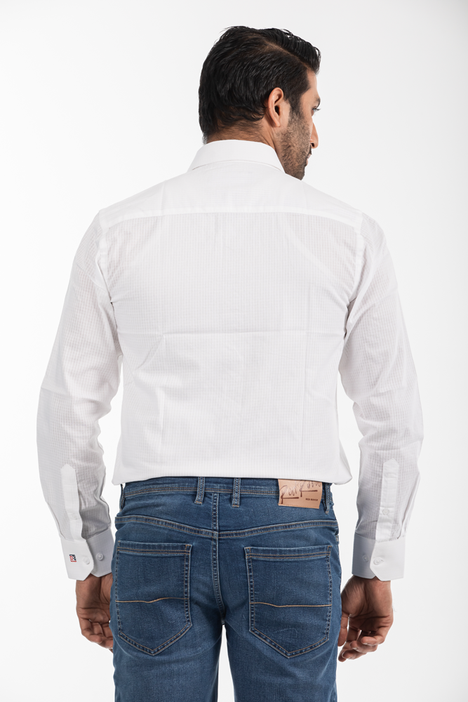 Men's Slim Fit Checks and Stripes (Patterned) White Shirt