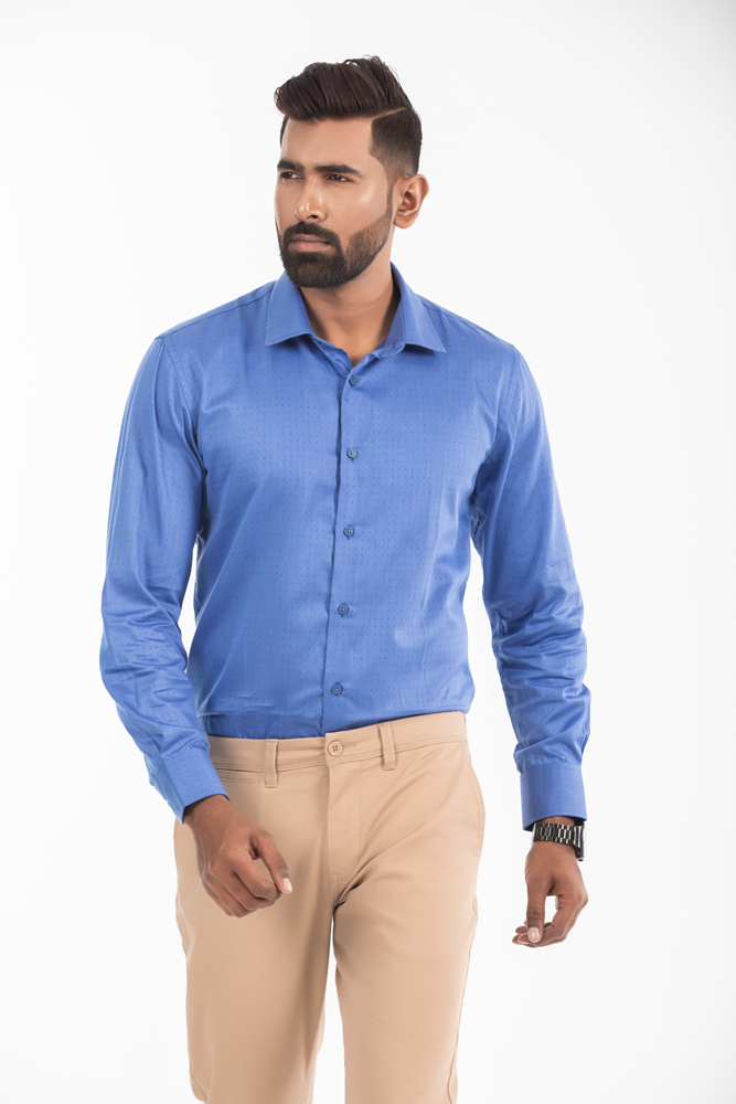 Men's Slim-Fit Long-Sleeve Shirt Dotted Fabric