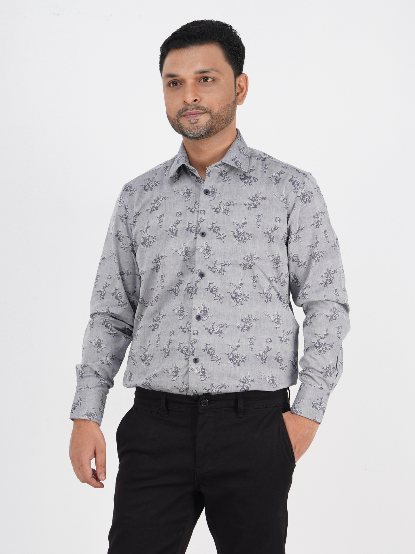 Men's Slim-Fit Long-Sleeve Design Fabric Shirt