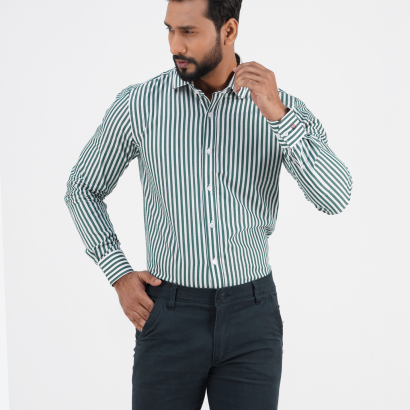 Men's Slim Fit Long Sleeve Arrow Collar Box Placket Shirt