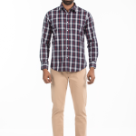 Men's Slim Fit Spread Collar Checked Dress Shirt
