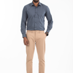 Men's Slim Fit Solid Color with Strip Long Sleeve Shirt