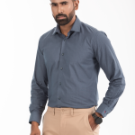 Men's Slim Fit Solid Color with Strip Long Sleeve Shirt