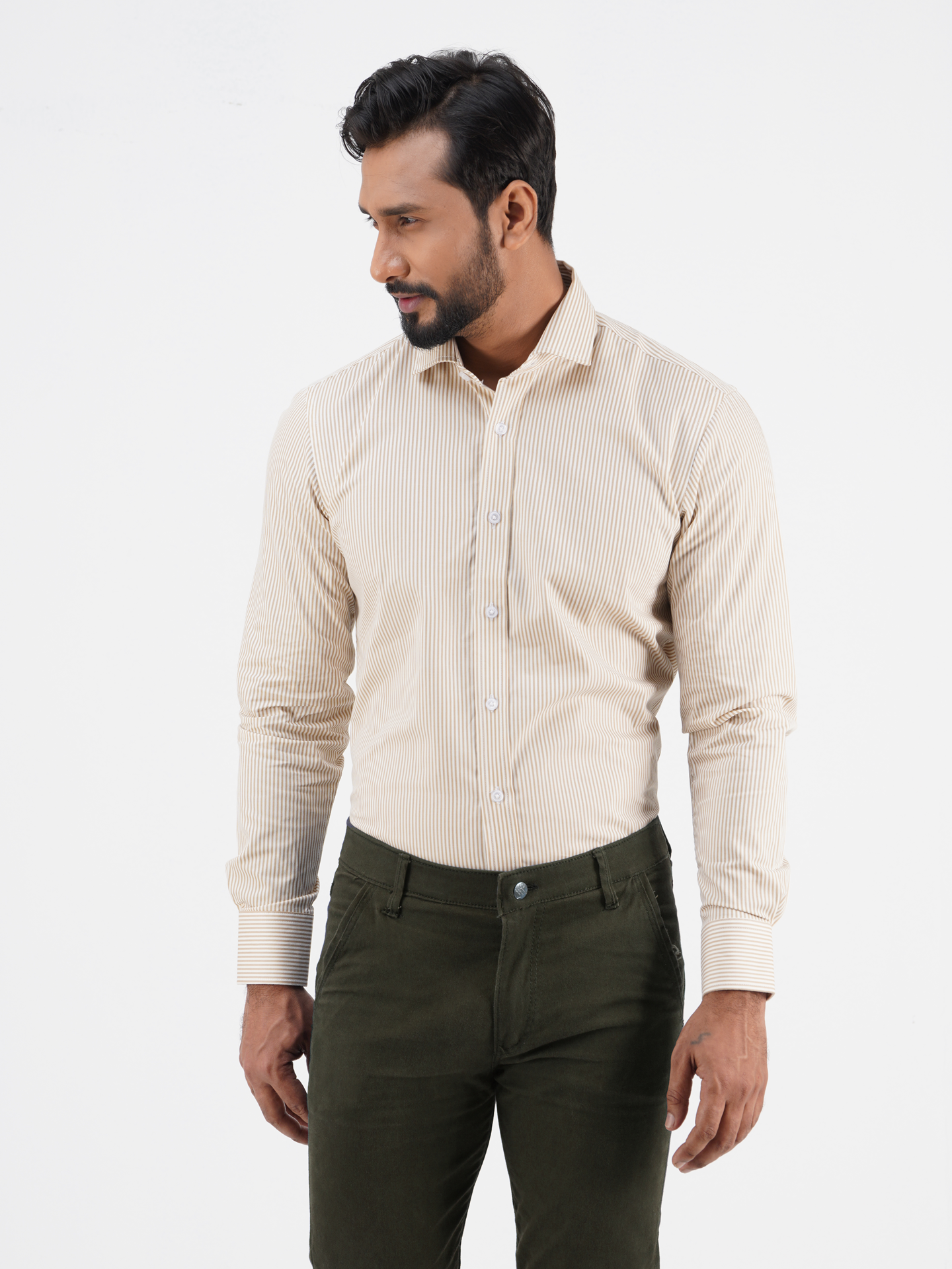 Men's Slim-Fit Long-Sleeve Cotton Arrow Collar Shirt