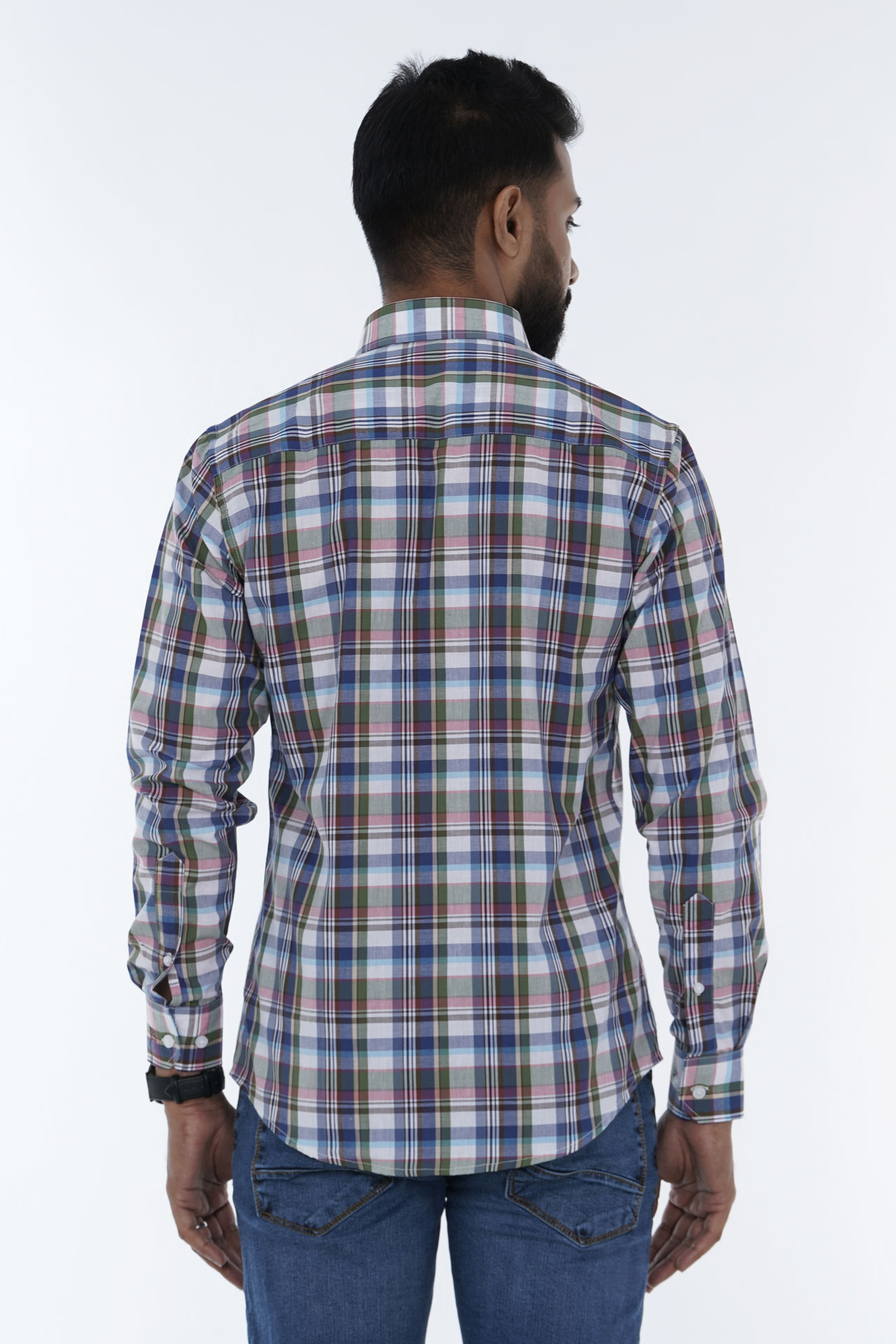 Men's Long-Sleeve Multi-Color Gingham Check Shirt