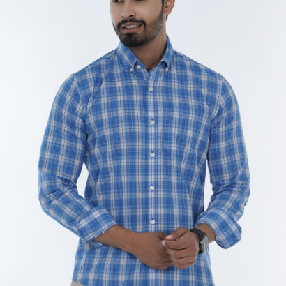 Casual Checkered Long Sleeve Shirt Button Down Collar