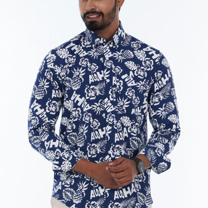 Men's Slim-Fit Long-Sleeve Printed Casual Shirt