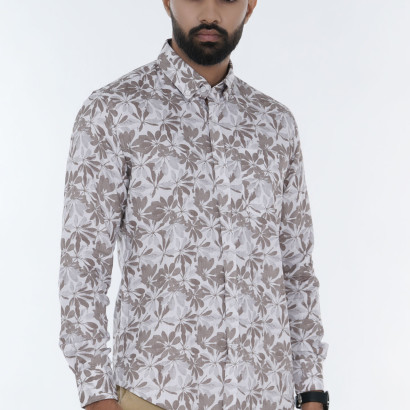 Men's Floral Print Slim-Fit Long-Sleeve Casual Shirt